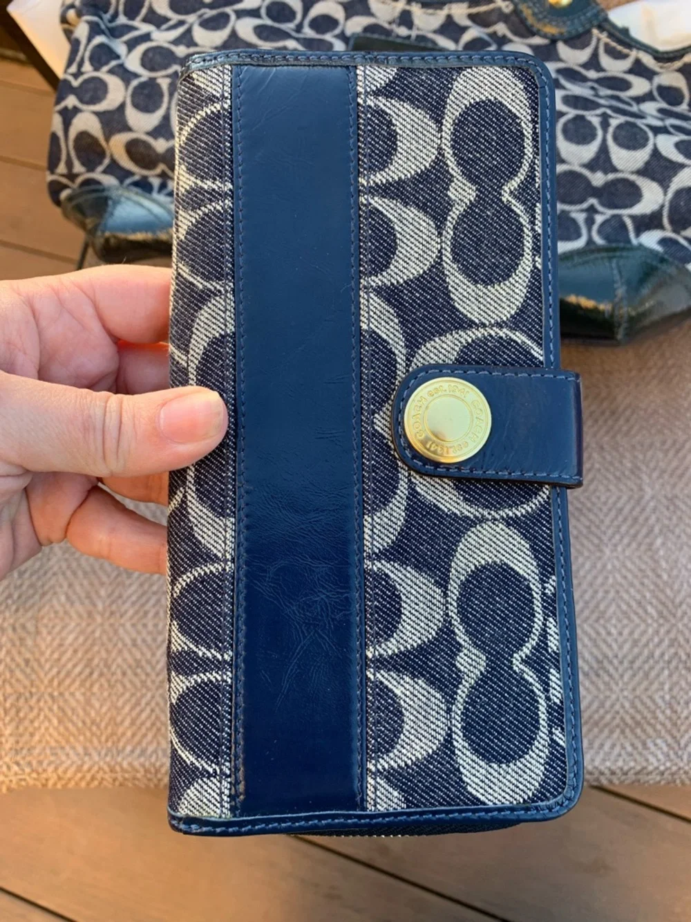 Coach 12573 denim blue and Gray Signature Bleeker Tote Bag with matching wallet - Picture 7 of 16